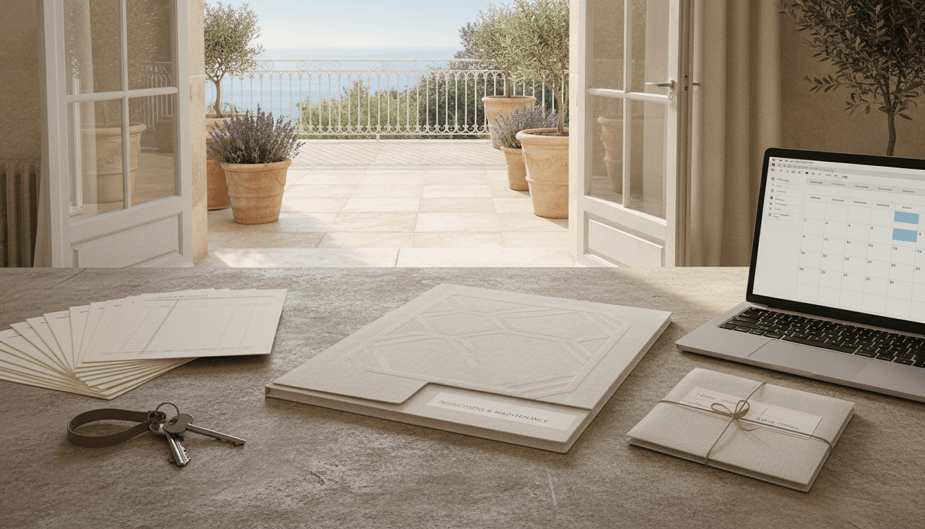 French Riviera villa concierge and property management planning table